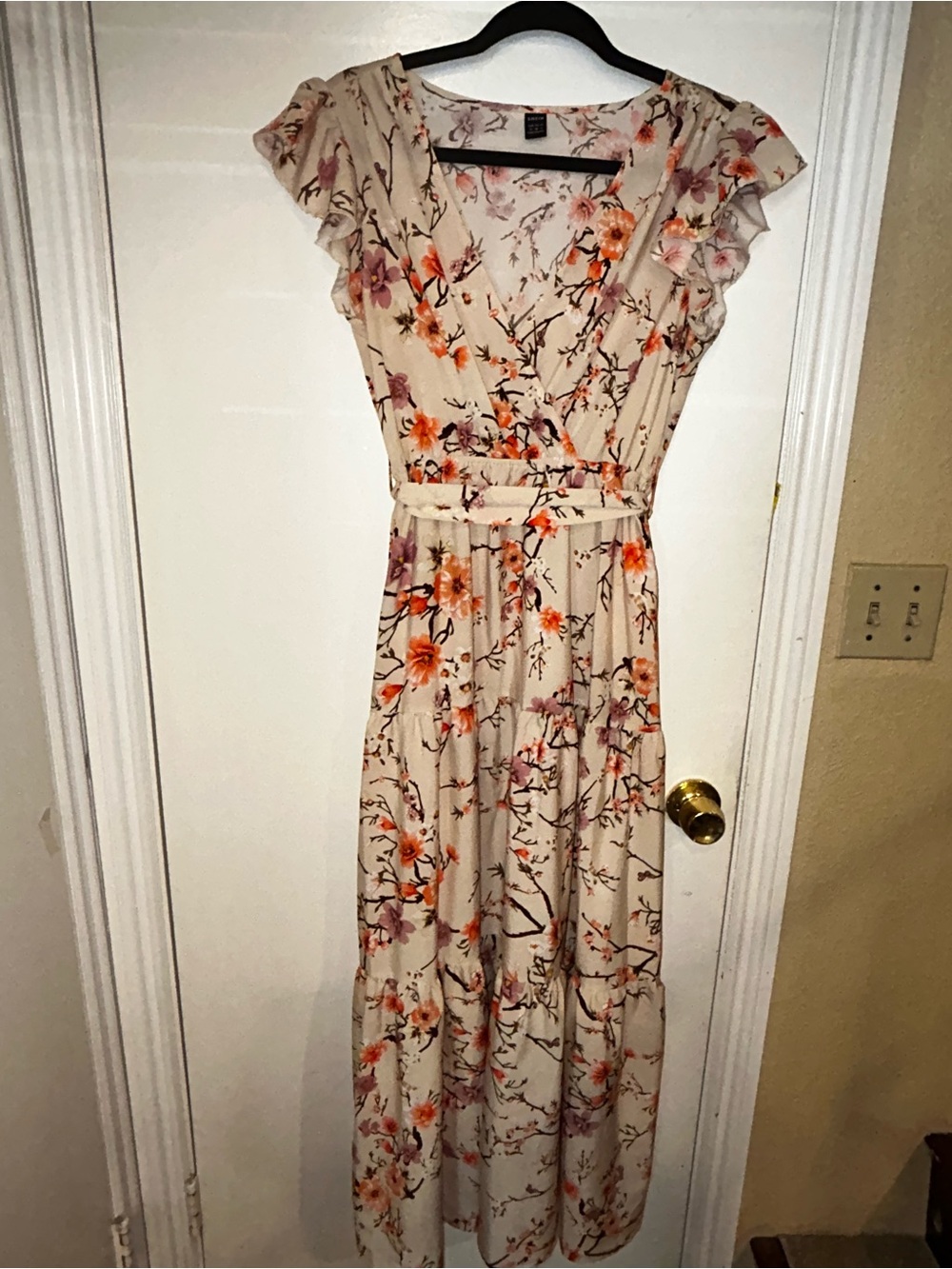 SHEIN Cream Maxi Dress with Orange & Pink Floral Print